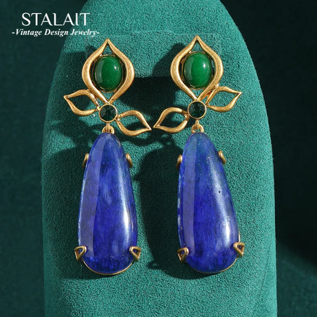 Vintage Sapphire Blue Lapis Lazuli Drop Earrings Statement Woman 2025  Luxury Designer Brands Charm Antique Jewelry Accessories - Charlie Dolly