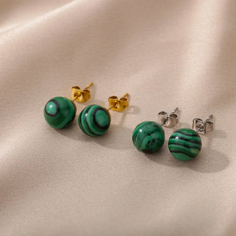 1 Pair Natural Stone Stud Earrings For Women Men Round Turquoises Tiger Eye Lapis Lazuli Beads Earring Fashion Jewelry Gift - Charlie Dolly