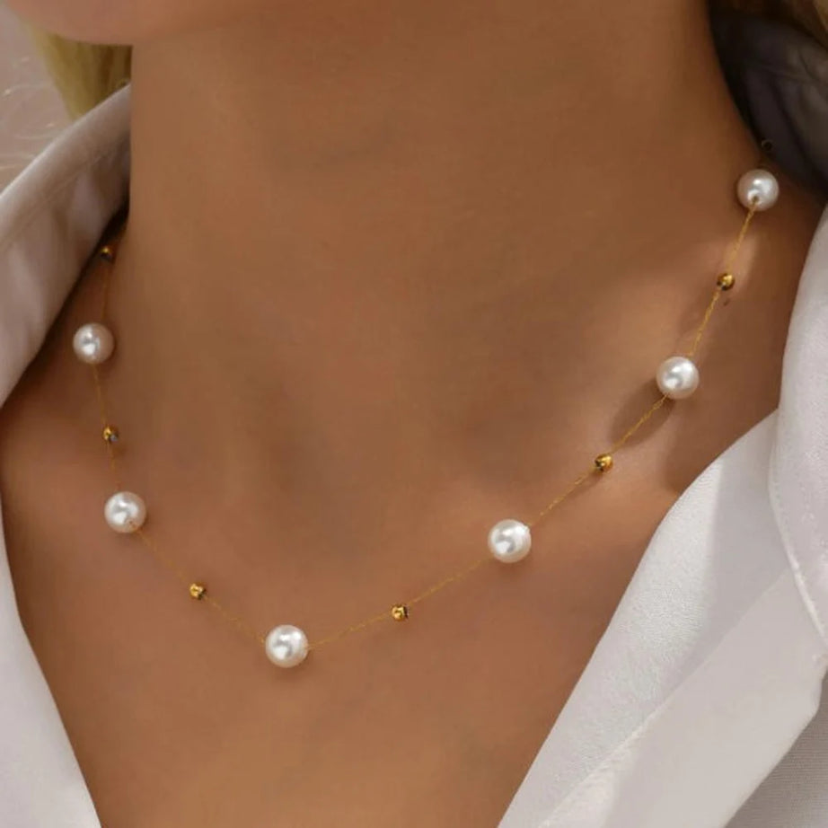 Waterproof Stainless Steel Pearl Chain Boho Choker