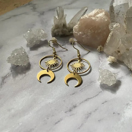 Crescent Moon Goddess Long Drop Earrings