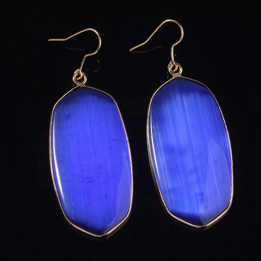 Crystal Oval Drop Stone Earrings For Women Natural Rose Quartz Labradorite Lapis Lazuli Stone Dangle Hook Girls Earring Jewelry