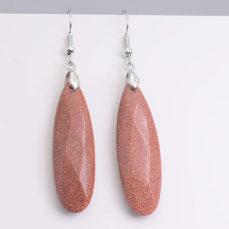Silver Plated Long Water Drop Section Lapis Lazuli Pink Quartz Stone Hook Drop Earrings Elegant Women's Earring Fashion Jewelry - Charlie Dolly