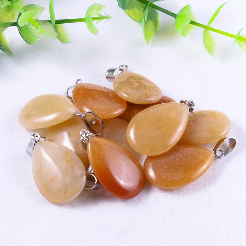 50pcs Natural Stone Waterdrop Pendants Crystal Amethysts Lapis Lazuli Healing Charms Tear Beads For Jewelry Making Earring Gems