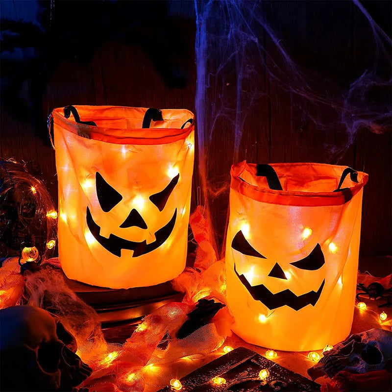 LED Light Halloween Trick or Treat Bucket Pumpkin Candy Bags Collapsible Halloween Basket for Thanksgiving Party Gift Basket - Charlie Dolly