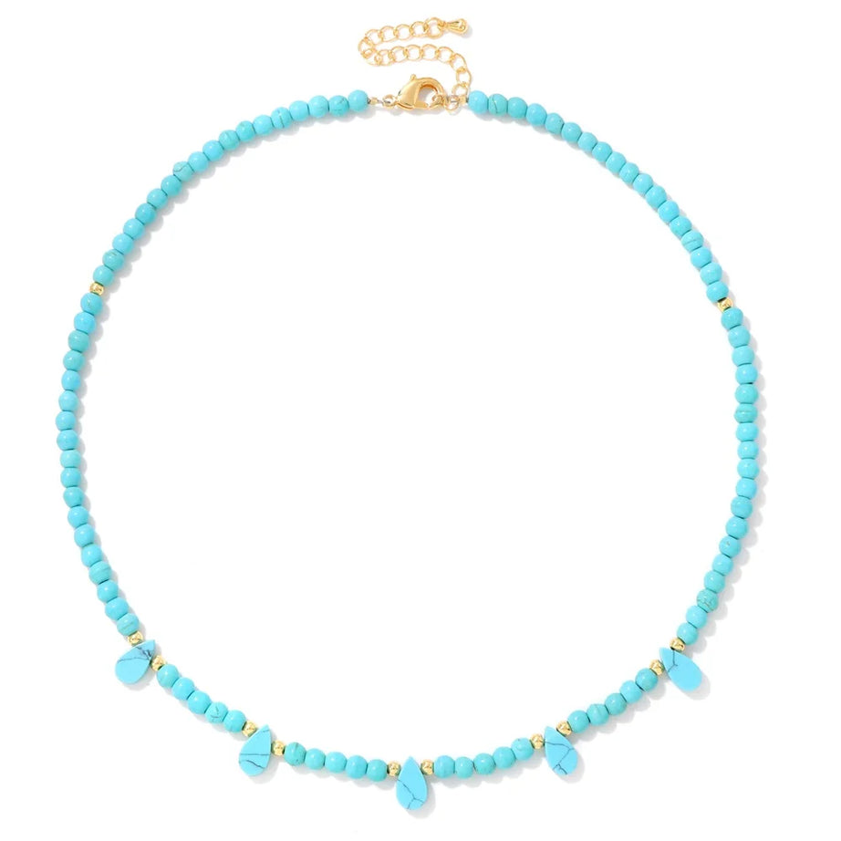 Natural Stone Green Aventurine Beads Necklace 4mm Blue Turquoises Beaded Choker for Women Girls Fashion Boho Jewelry Jewelry - Charlie Dolly