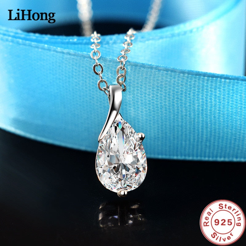 LiHong S925 Sterling Silver Necklace Angel Tears Crystal Blue Pendant Necklace for Woman Charm Jewelry Gift - Charlie Dolly