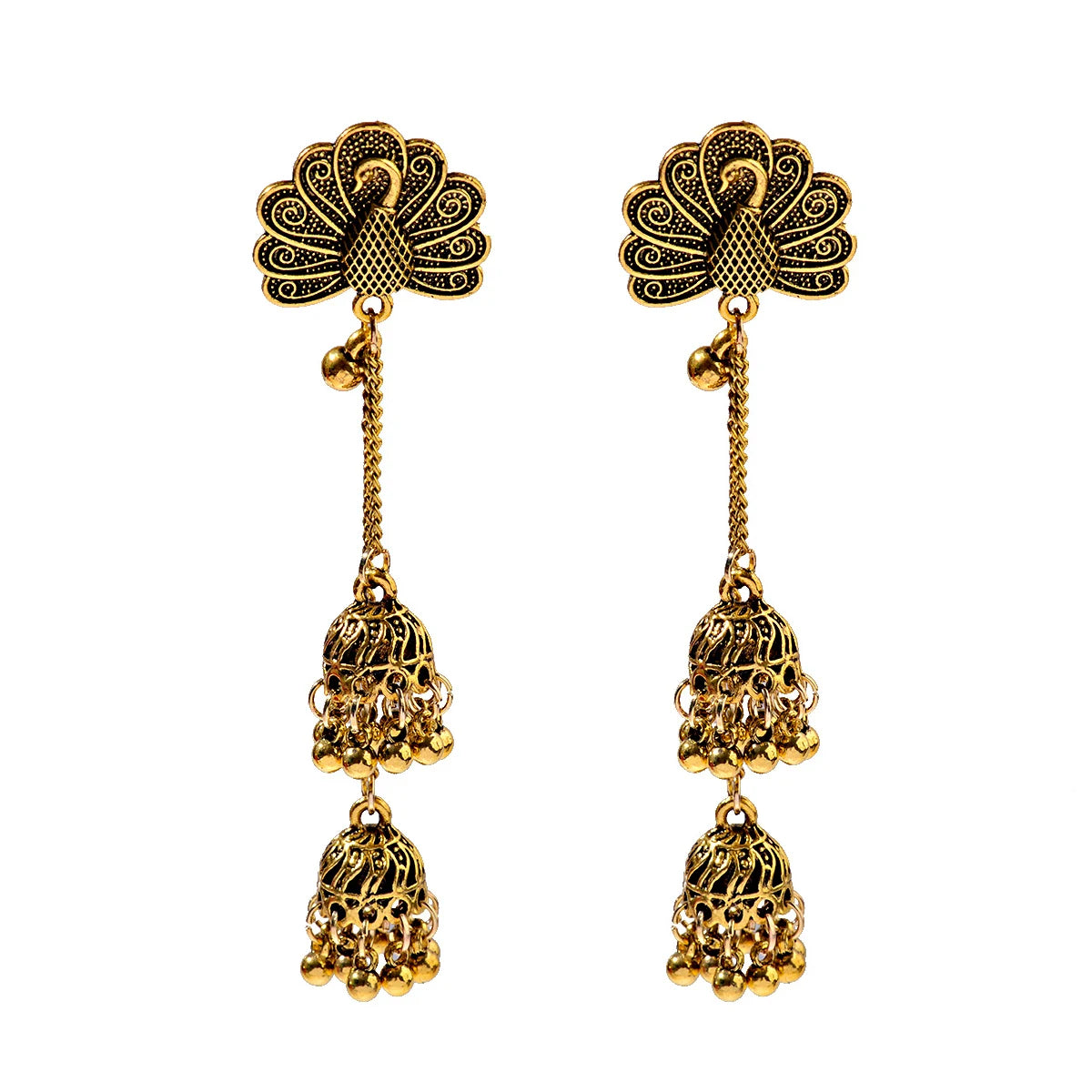 Indian Jhumka Earrings Gold Sliver Color Big Bells Drop Long Tassel Earring For Women Boho Gypsy Jewelry Gift