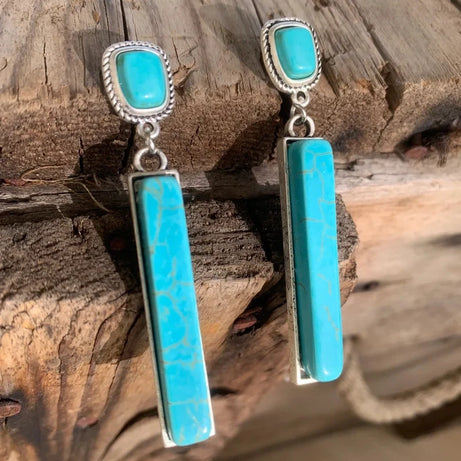 Retro Bohemian Rectangular Lapis Lazuli earrings, Fashionable Bluestone pendant, women's Jewelry Accessories - Charlie Dolly