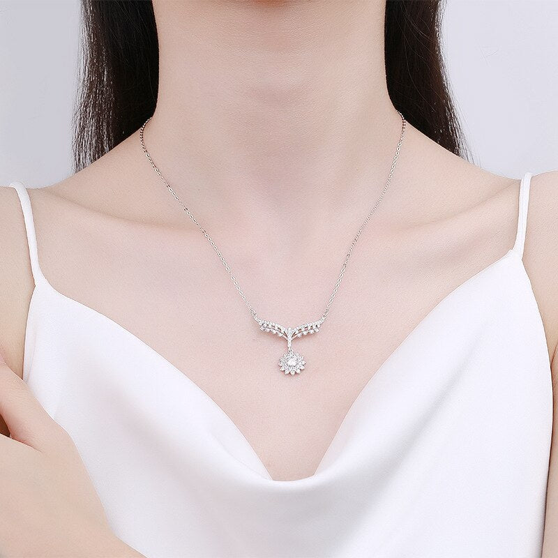 s925 Silver Sunflower Necklace Women Fashion Diamond Shining Boutique Jewelry High Quality Pendant Necklace Mother Gift