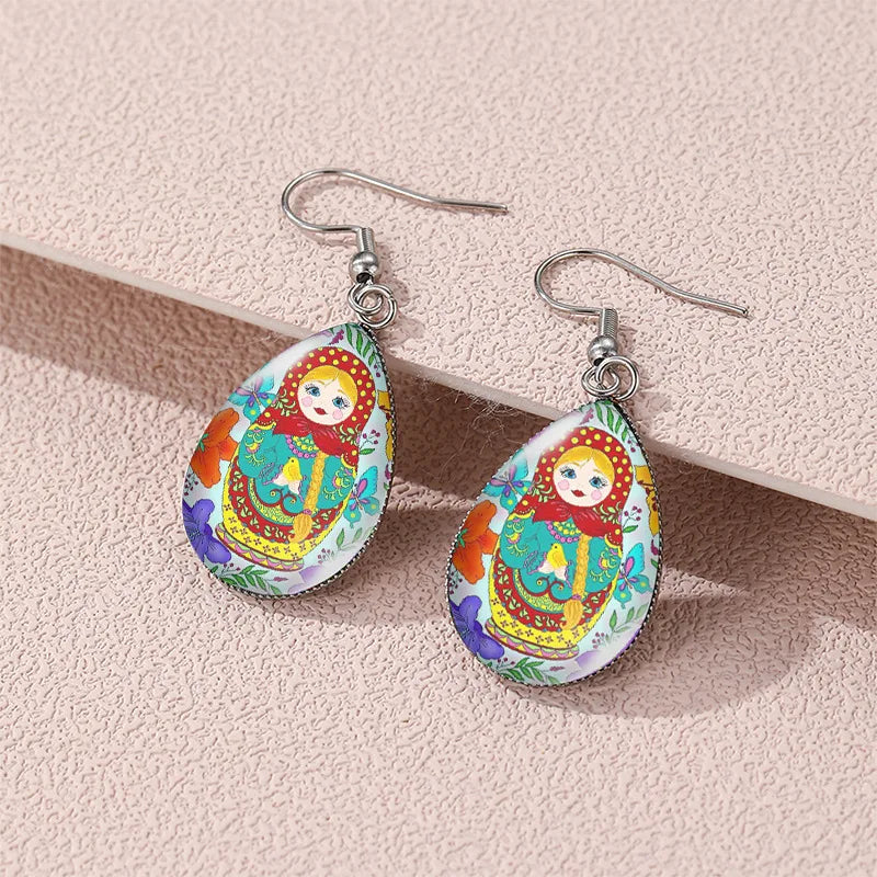 Handmade Matryoshka Russian Nesting Doll Resin Earrings  Vintage Boho Dangle Drop Jewelry Lightweight UV Resin Artisan Crafted