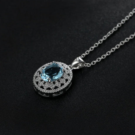 Blue Crystal Lotus Flower Pendant Necklace, Cubic Zirconia Yoga Prayer Talisman
