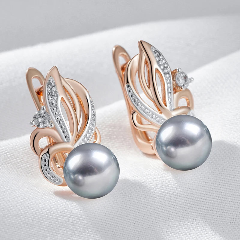 Kinel Hot Natural Zircon Flower Gray Pearl Drop Earrings for Women 585 Rose Gold Silver Color Mix Boho Ethnic Wedding Jewelry