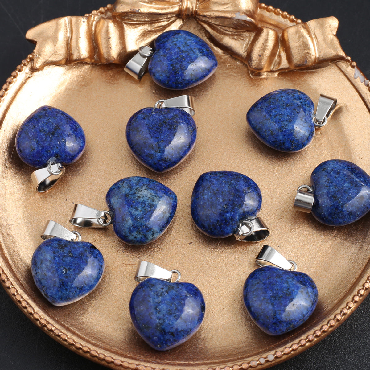 4Pcs Small Pendant Natural Stone Heart-Shaped Lapis lazuli Pendat For Jewelry Making DIY Necklace Earrings Accessory
