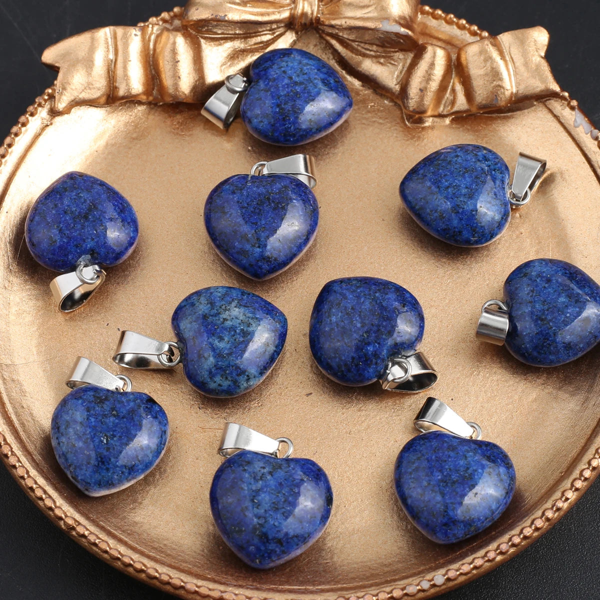 4Pcs Small Pendant Natural Stone Heart-Shaped Lapis lazuli Pendat For Jewelry Making DIY Necklace Earrings Accessory