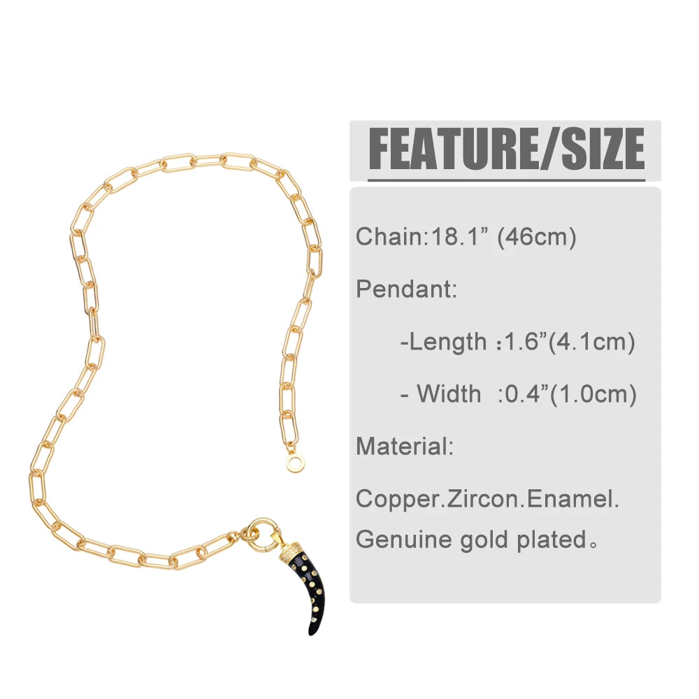 FLOLA Italian Luck Horn Necklace for Women Copper Paperclip Chain Zircon Chili Necklace Enamel Jewelry Gifts nkeb102 - Charlie Dolly