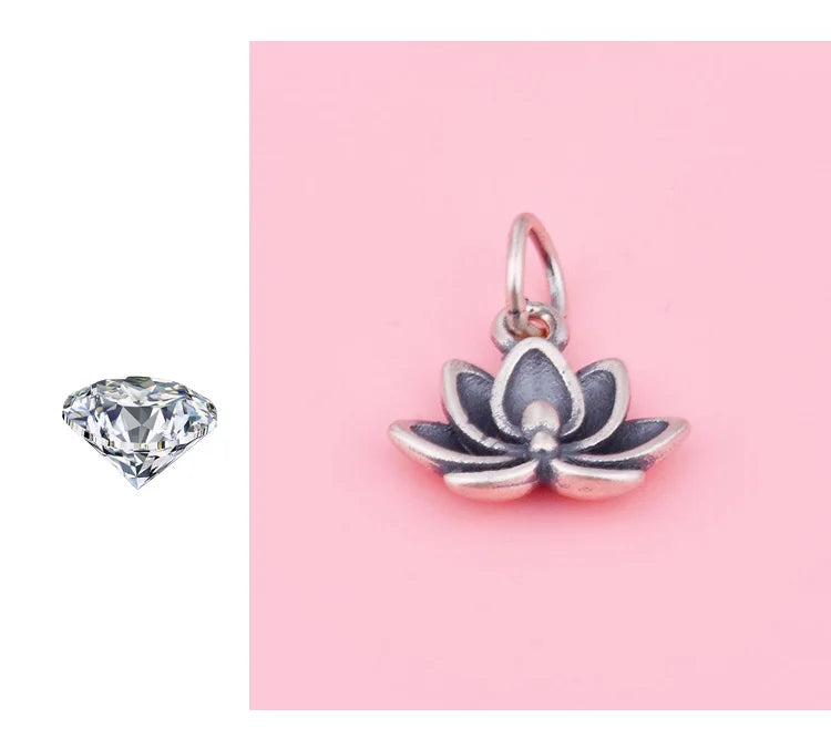 S925 Sterling Anemone Lotus Pendant Braided rope Hand string beaded bracelet necklace Handmade diy accessories