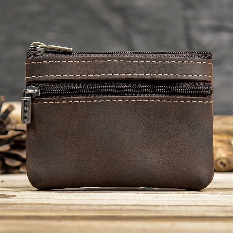 Little Coin Purse Genuine Leather Real Cowhide Men's Leather Short Wallet Mini Purse Men Women Key Wallet Card Zip With Key Ring - Charlie Dolly