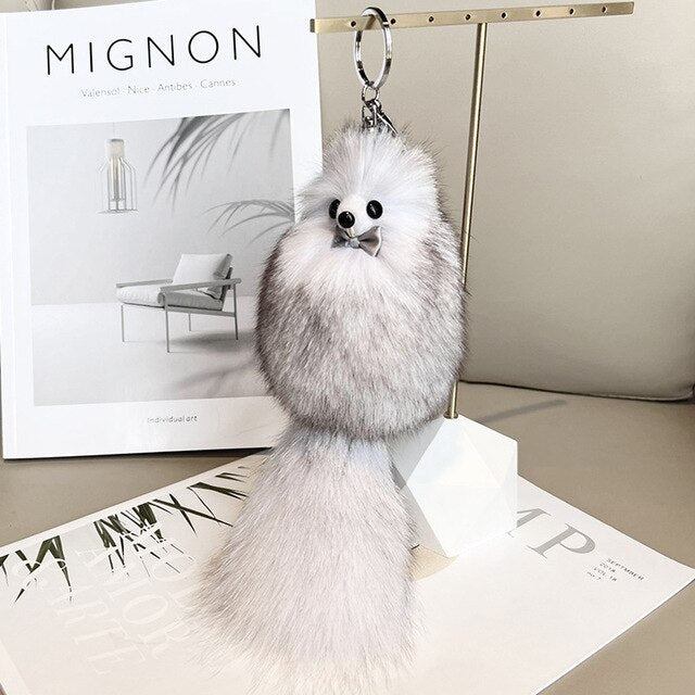 Cute Fluffy Bow-knot Fox Ball Key Chain Rings Pompom Real Fox Fur Charm Keychain Car Bag Key Ring Women Jewelry - Charlie Dolly