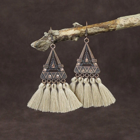 Wooden Bead Flower Leaf Long Tassel Earrings Jewelry