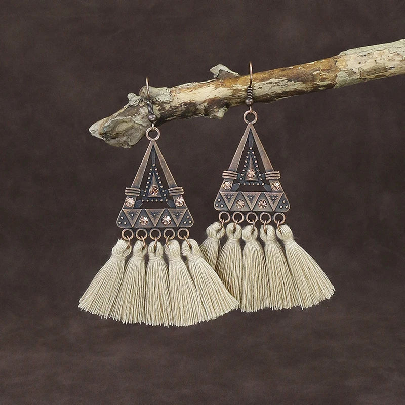 Ethnic Vintage Bohemian Drop Danlge Women's Earrings Bead Wooden Tassel Round Geometric Flower Leaf Long Boho Earrings Jewelry