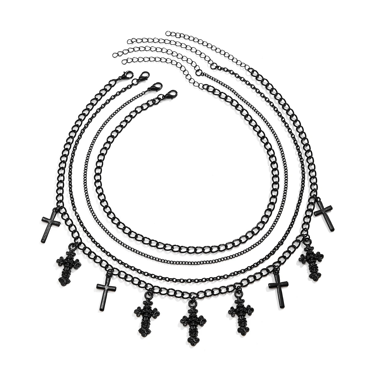 4Pcs Goth Black Cross Jesus Tassel Pendant Choker Necklace for Women Punk Metal Clavicle Chain Halloween Jewelry Y2K Accessories - Charlie Dolly