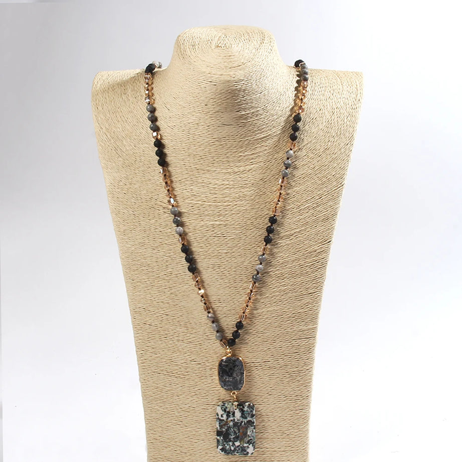 RH Fashion Bohemian Jewelry Natural Stones Crystal Stone Knotted Semi Precious Stone Boho Multi Pendant Necklace Women Gift - Charlie Dolly
