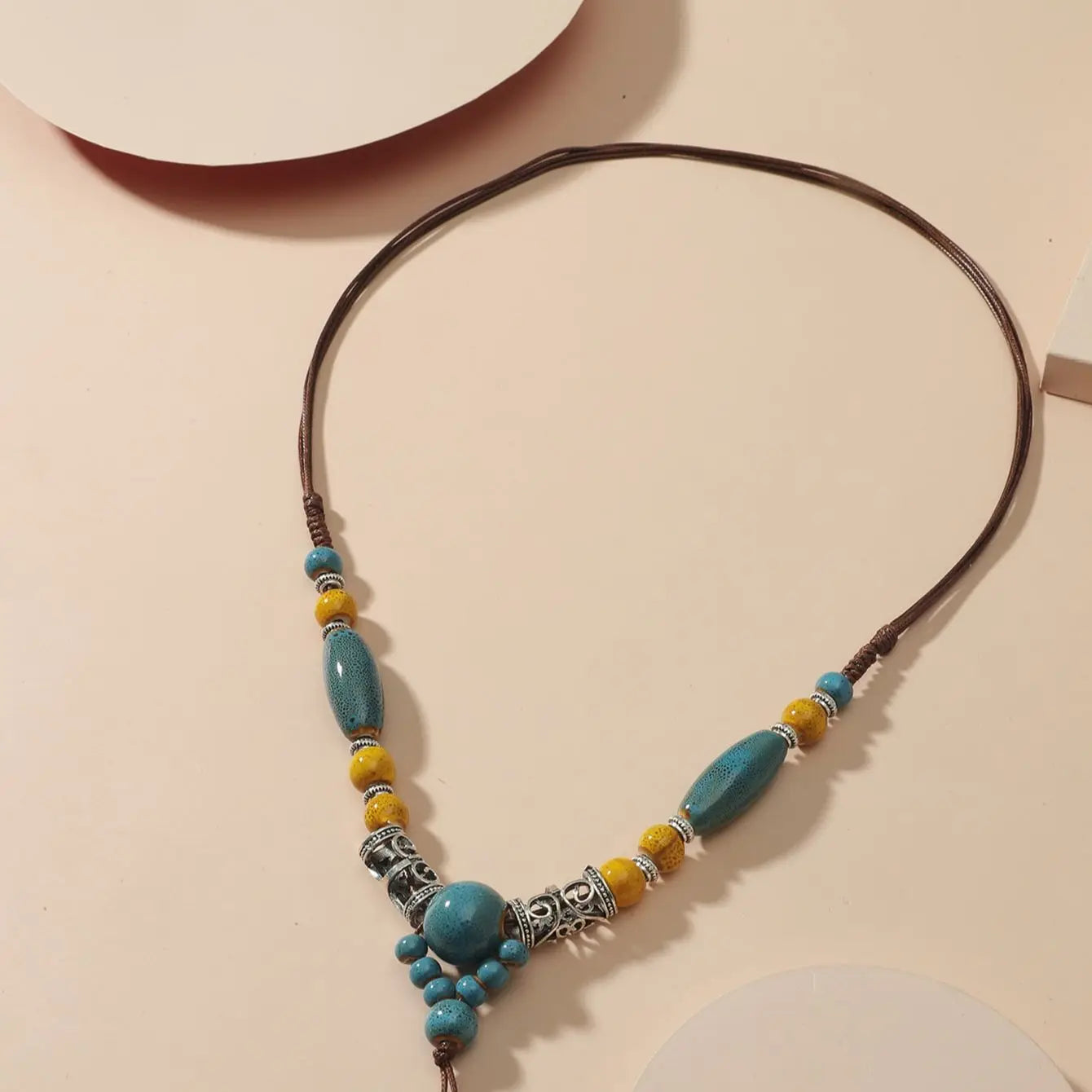 Simple Ceramic Bead Tassel Long Necklace Jewelry