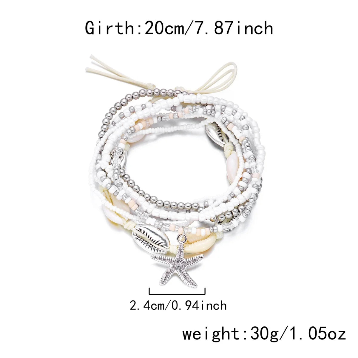 Multilayer Metal Starfish Tassel Shell Rice Beads Anklet Set For Women Men Boho Beach Vacation Foot Chain Ankle Bracelet Jewelry