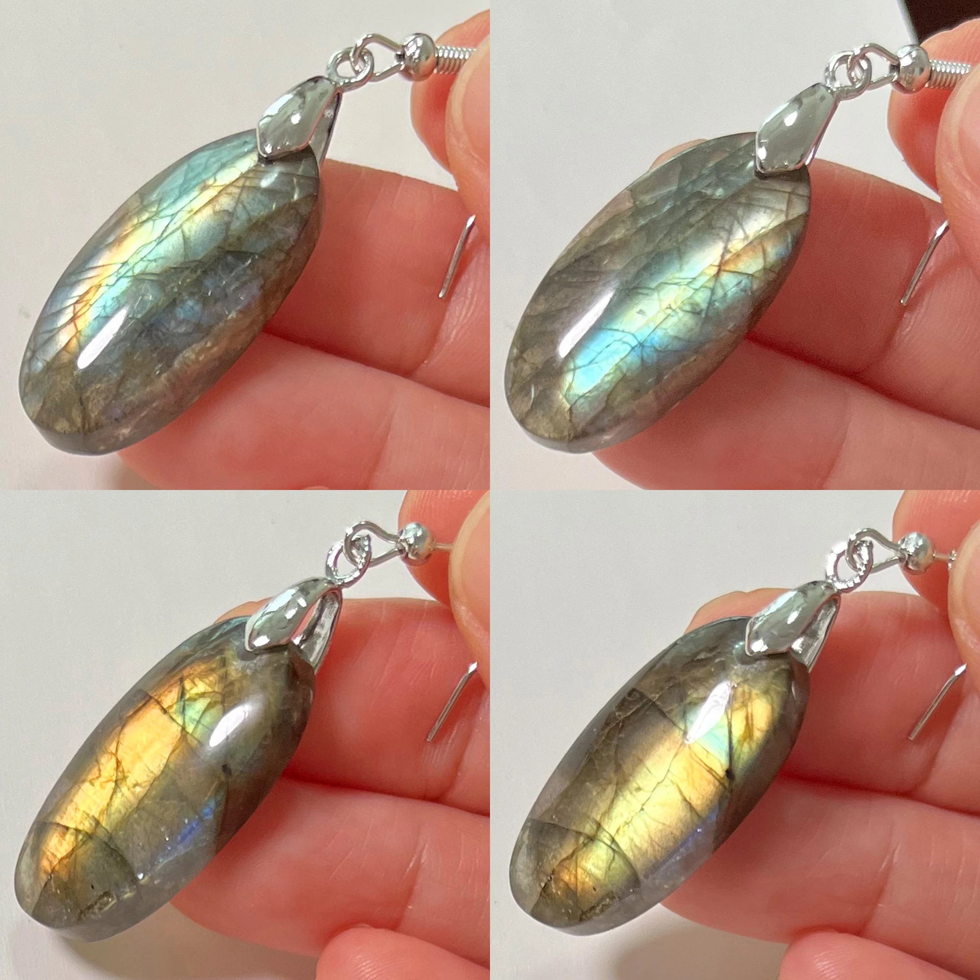 Women Men Irregular Shape Bead Natural Stone Blue Labradorite Earrings