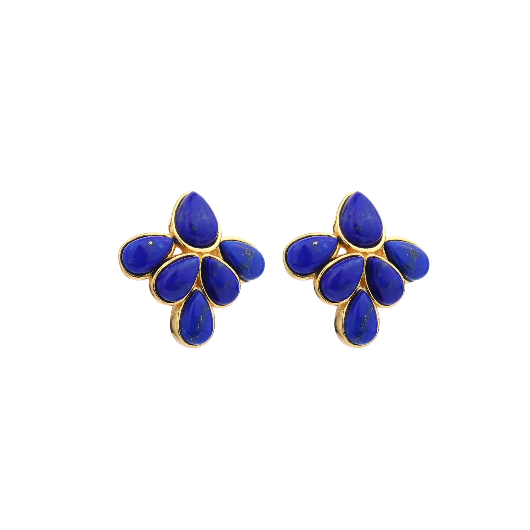 GEEZENCA 925 Silver Lapis Lazuli Turquoise Leaf Stud Earrings Women Gold Plated Trendy Dainty Lightweight Statement Earring Gift - Charlie Dolly