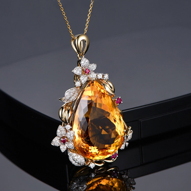 Solid 14K Gold Necklace Origin amethyst Jewelry Pendant for Women 14 K Yellow Gold SAPPHIRE Gemstone Chains Necklace - Charlie Dolly