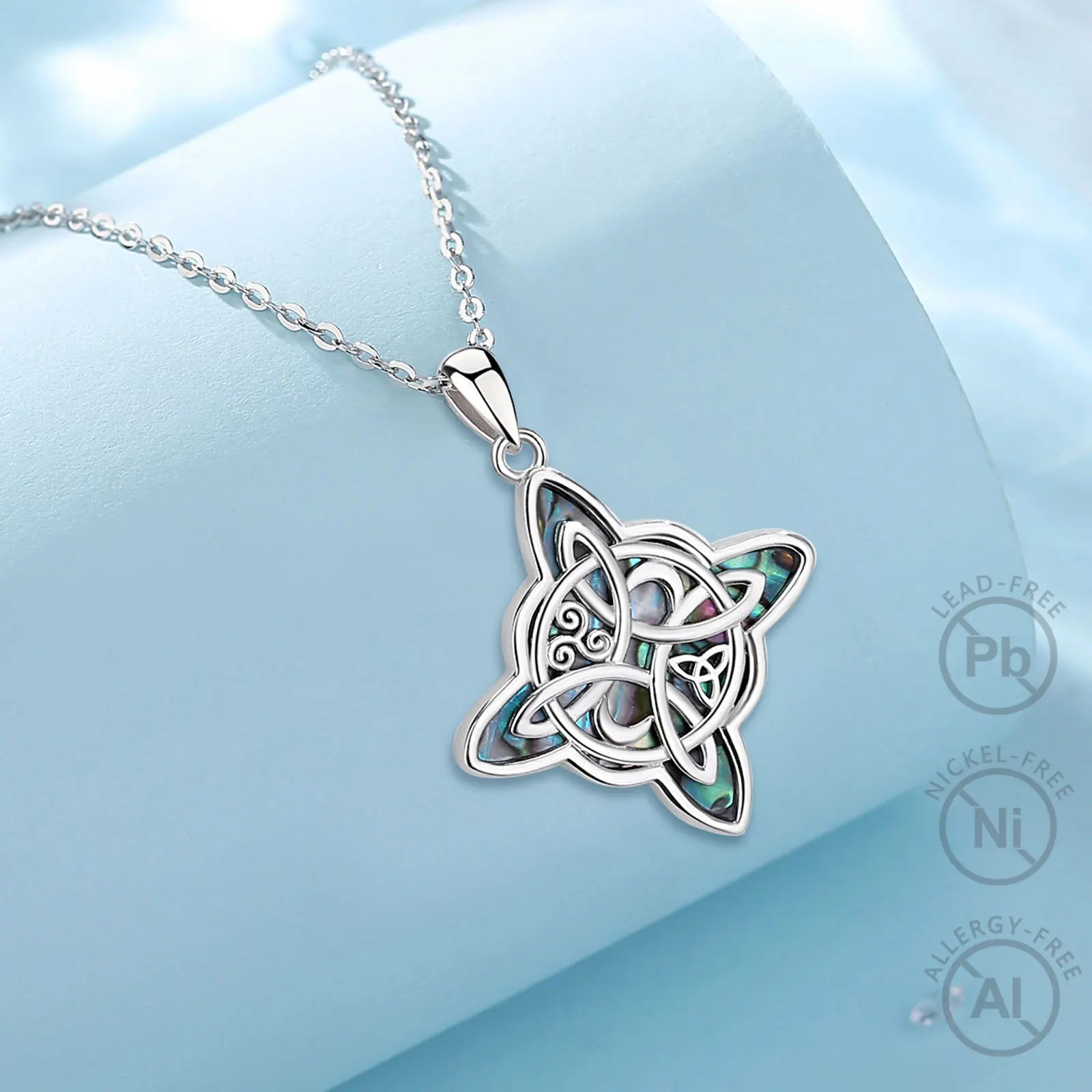 Eudora original 925 Sterling Silver Witch Knot Necklace for Men Women Natural Abalone Witchcraft Amulet Pendant Wicca Jewelry