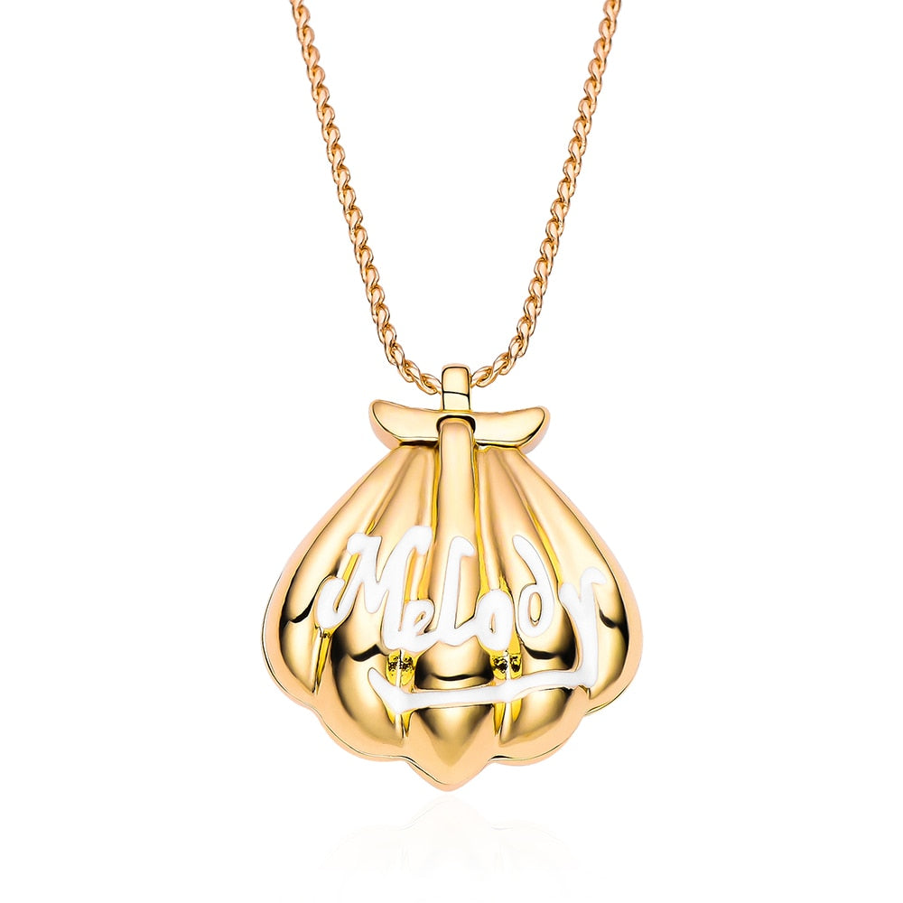 Melody Mermaid Opening Shell Locket Pendant Necklace Gold Color Anime Cartoon TV Movies Jewelry Gift for Women Girls - Charlie Dolly