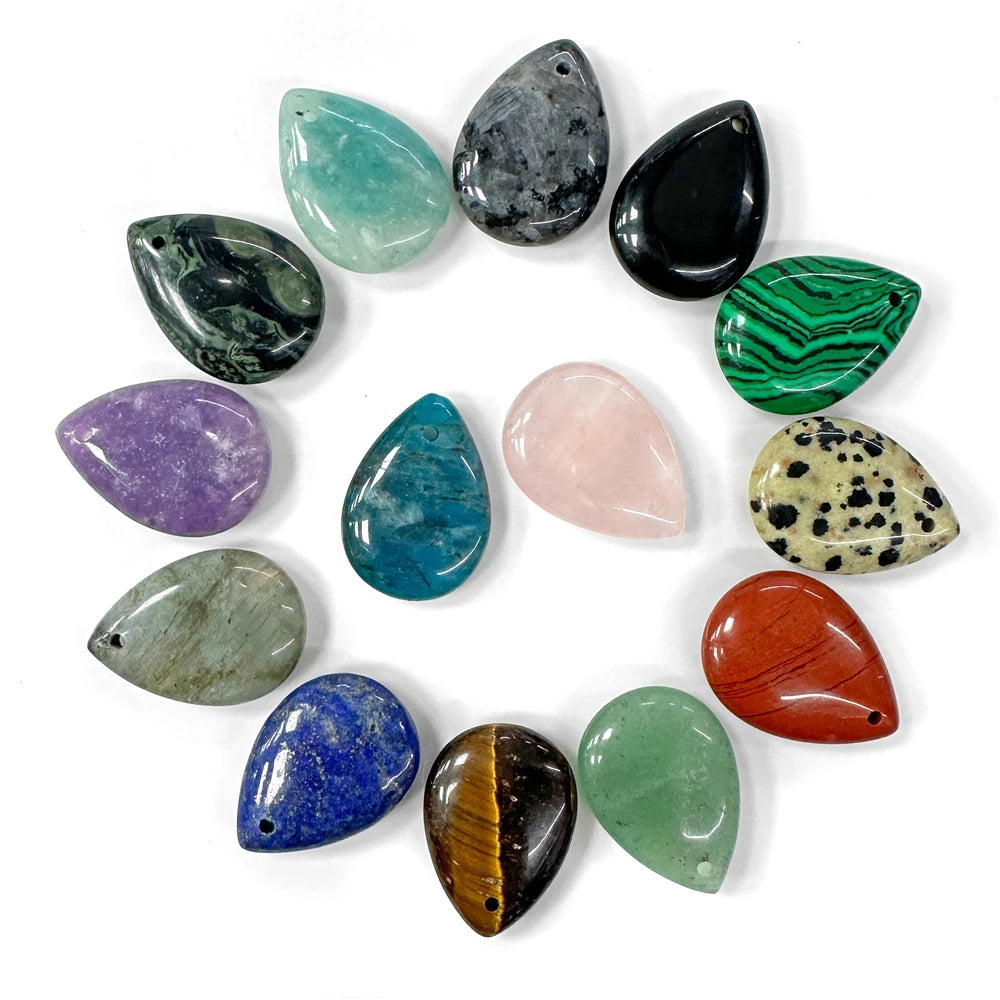 Natural Water Drop Stone Pendant 18x25mm Lapis Lazuli Amethysts Quartzs Charms Bead For Jewelry Making DIY Necklaces Earrings