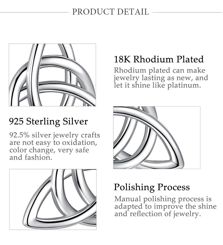 Eudora Real 925 Sterling Silver Triangle Celtics Knot Pendant Neckalce Women Fashion Sliver Jewelry for Birthday Gift Box CYD138