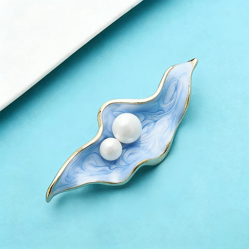 Wuli&baby Pearl Shell Flower Brooches For Women 2-color Enamel Office Party Brooch Pins Gifts