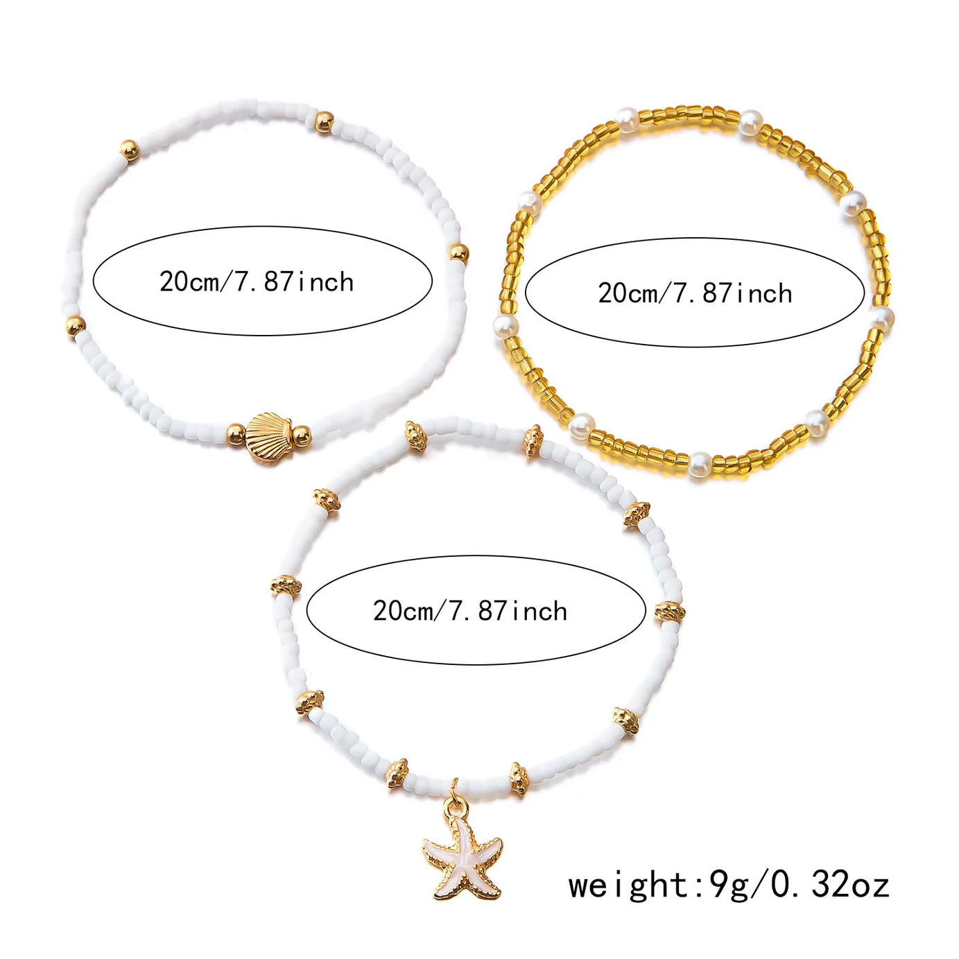 Waterproof Pearl Disc and Starfish Shell Boho Anklet