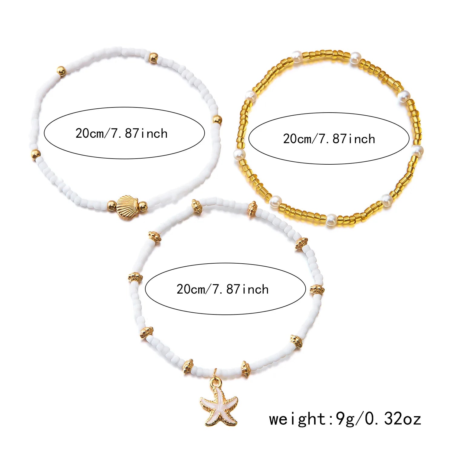 Women Boho Beads Ankle Bracelets Waterproof Shell Anklet Hawaiian Summer Beach Seashell Pearl Disc Starfish Conch Foot Jewelry