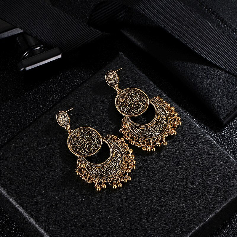 Indian Earrings Jhumka For Women Antique Gold Silver Plated Flower Statement Vintage Ethnic Beads Tassel Earrings Jewelry - Charlie Dolly
