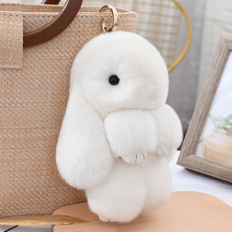 Three Model Size 100% Natural Rex Rabbit Fur Cute Fluffy Bunny Keychain Real Fur Key Chains Bag Toys Doll Lovely Keyring Pendant - Charlie Dolly