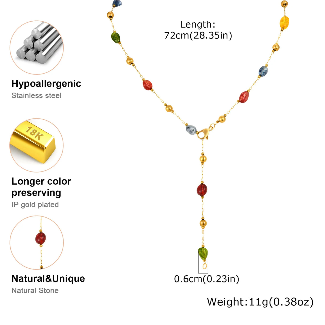 Rainbow Gemstone Y-Chain Boho Necklace & Bracelet