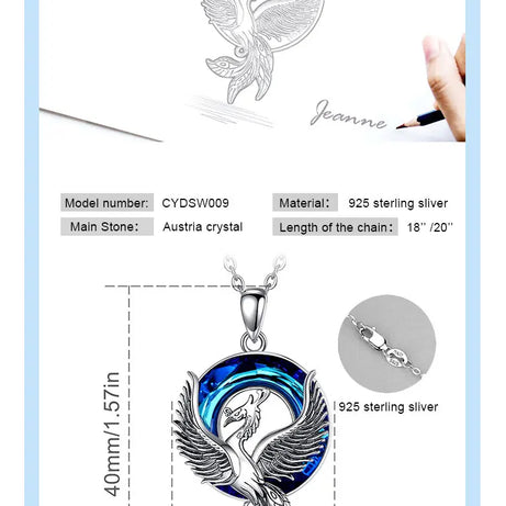 Phoenix Amulet Necklace with Austrian Crystal, S925 Sterling Silver