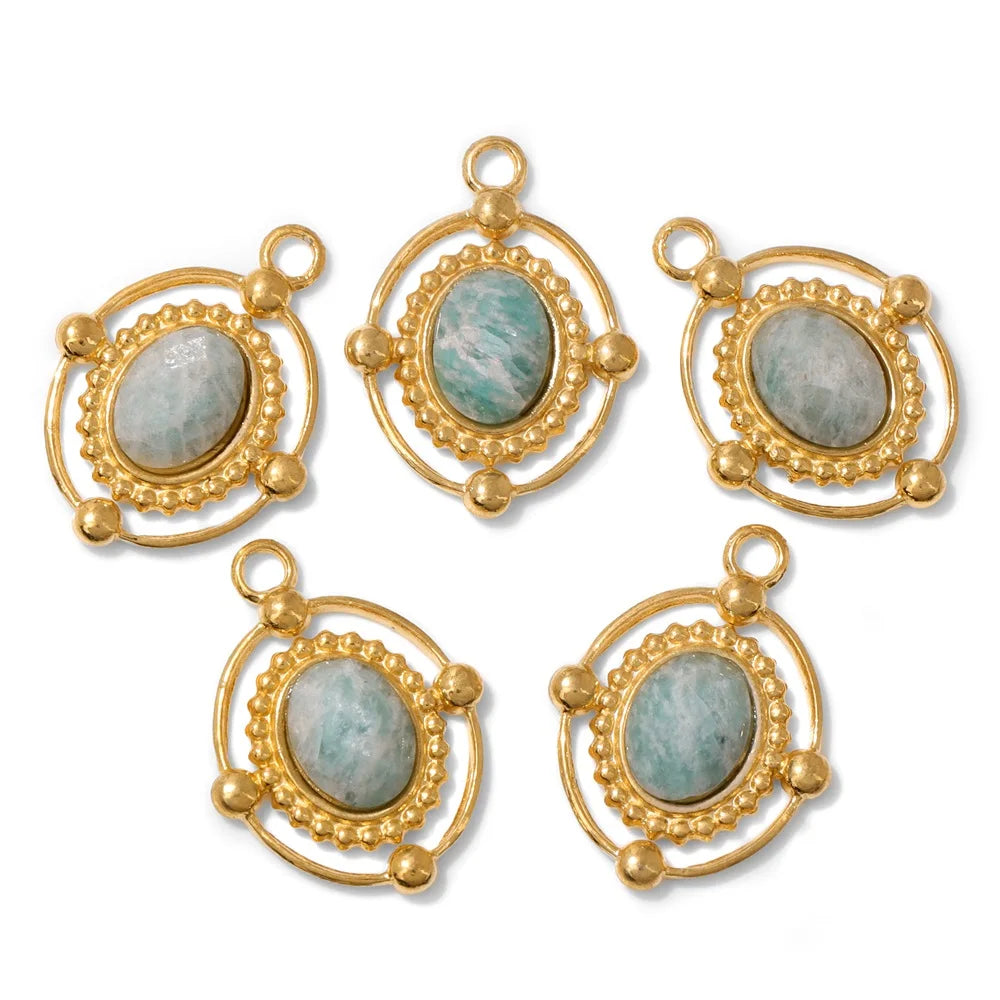 2pcs Vintage Natural Stone Charms Oval Shape Lapis Lazuli Pendant For Jewelry Making Necklace DIY Earrings Accessories 16x18mm