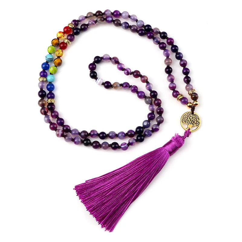 Purple Agate 7 Chakra Mala Necklace Jewelry