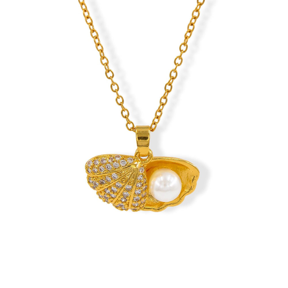 Pearl Stainless Steel Pendant Necklace Fashion Scallop Shell Conch Copper Pendant Shell Shape Women's Luxury Jewelry YS474 - Charlie Dolly