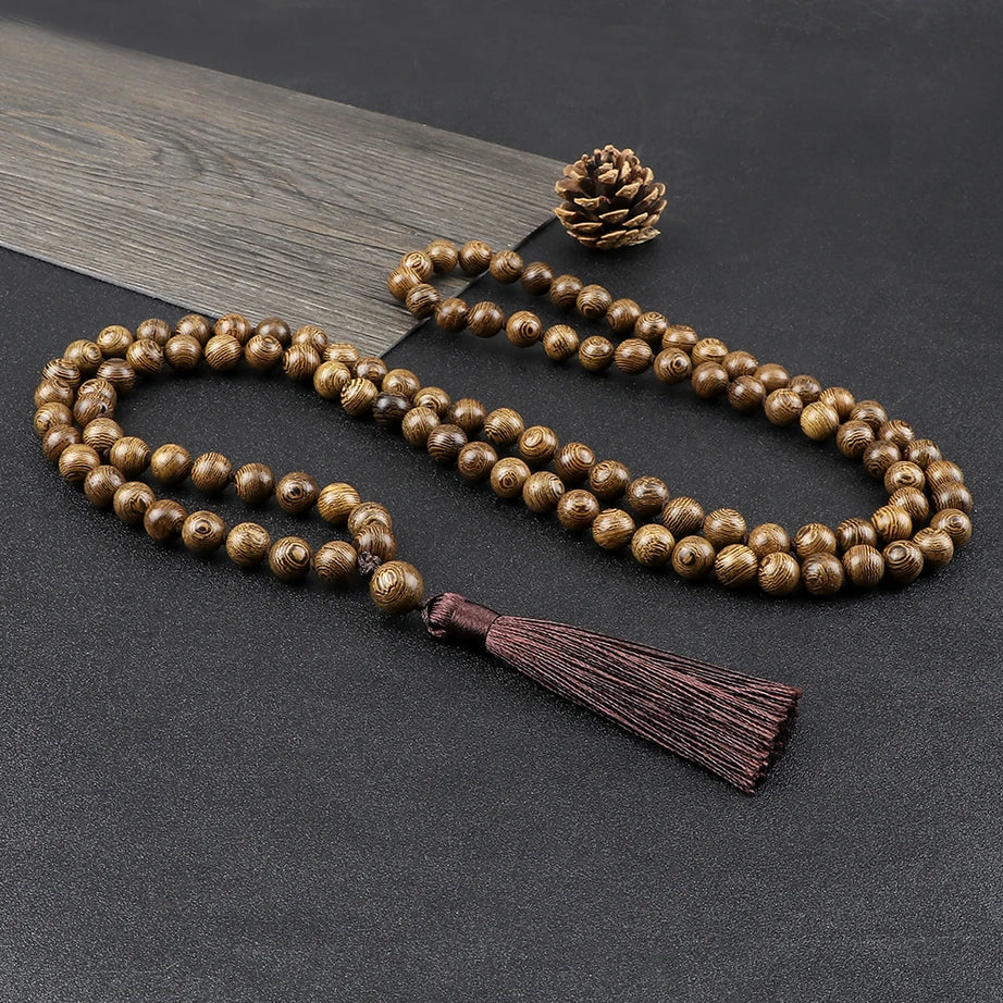 Wooden Bead 108 Mala Tassel Necklace Jewelry