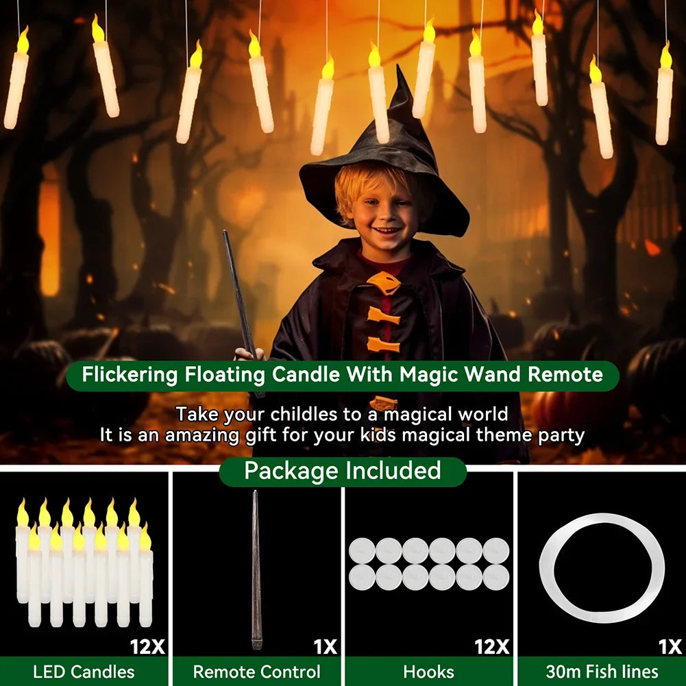 Halloween Decoration Floating LED Candles 12/24Pc Flameless Flicker Candle with Magic Wand Remote Control For Christmas Birthday - Charlie Dolly