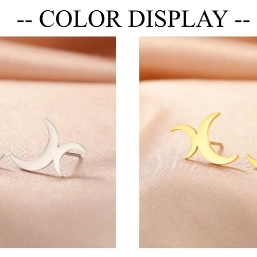 Crescent Moon Dangle Stud Earrings, Vintage Lunar Phase Celestial Talisman