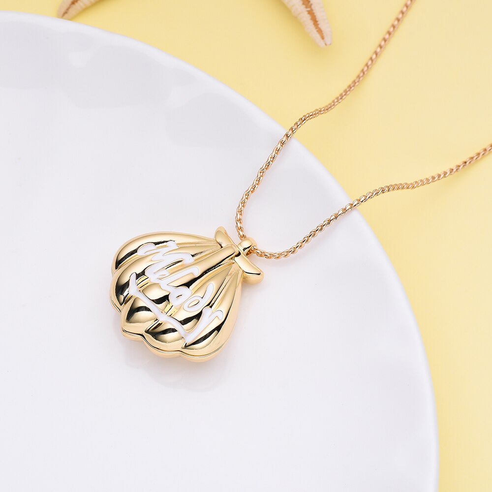 Melody Mermaid Opening Shell Locket Pendant Necklace Gold Color Anime Cartoon TV Movies Jewelry Gift for Women Girls - Charlie Dolly