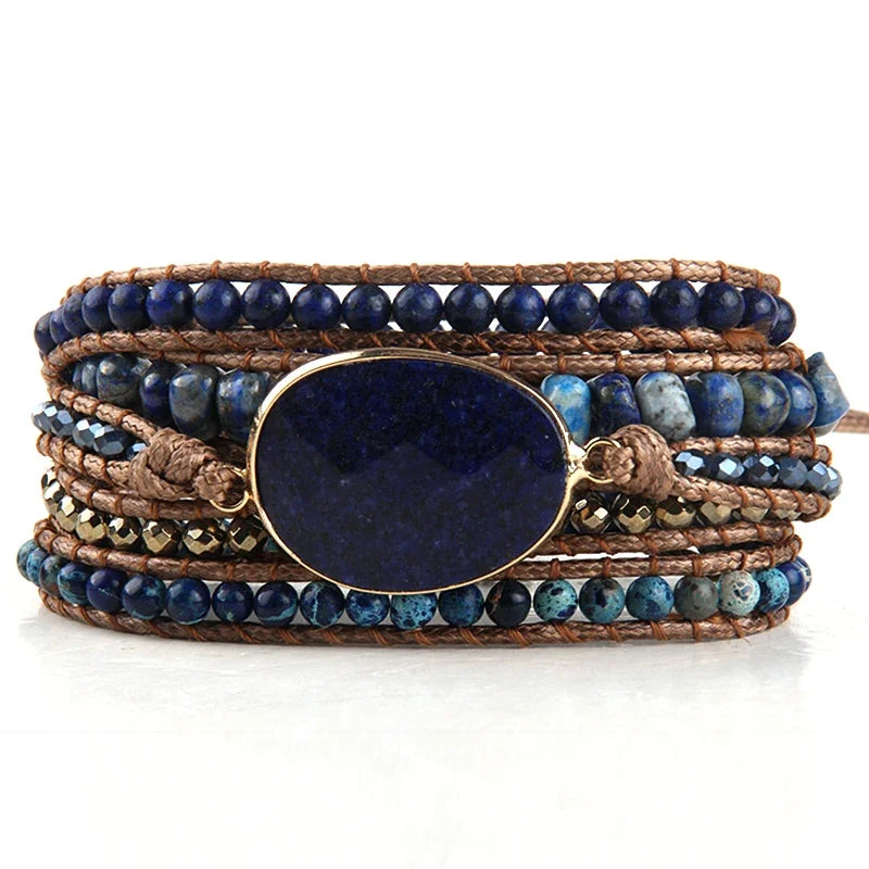 Fashion Handma Bohemian Jewelry Boho Bracelet Mixed Natural Stones Charm 5 Strands Wrap Bracelets Gift for Women girls